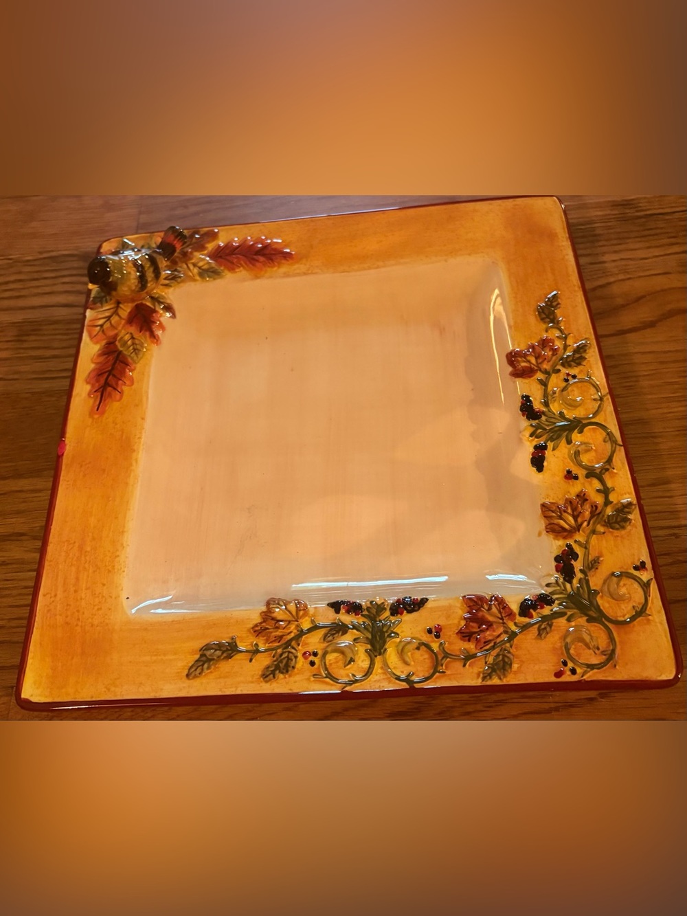 Bella Casa by Ganz Dish w/Bird, 11x11, small chip as pictured